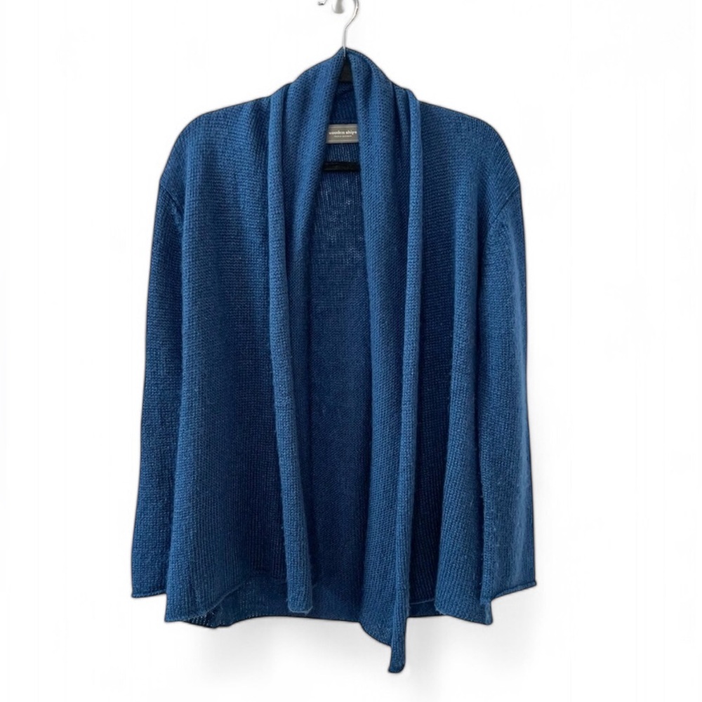 ⭐️ Anthropologie Wooden Ships Blue Wrap Open Cardigan Mohair Wool SMALL/MEDIUM - Picture 2 of 6